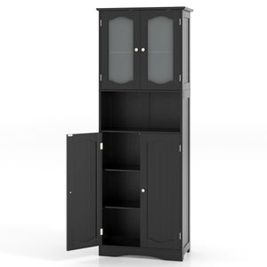 64.5 Inches Tall Bathroom Storage Cabinet with Frost Glass Doors and Shelves-Black