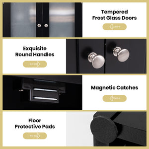 64.5 Inches Tall Bathroom Storage Cabinet with Frost Glass Doors and Shelves-Black