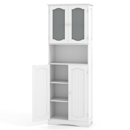 64.5 Inches Tall Bathroom Storage Cabinet with Frost Glass Doors and Shelves-White