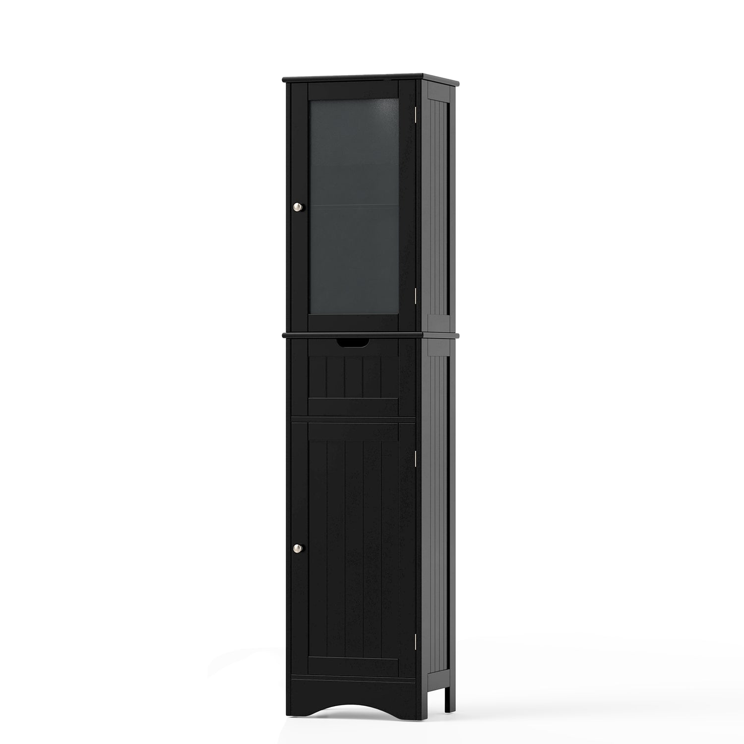Tall Floor Storage Cabinet with 2 Doors and 1 Drawer for Bathroom-Black