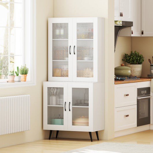 70.5 inch Tall Kitchen Pantry Cabinet Cupboard with 4 Transparent Doors-White