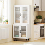 70.5 inch Tall Kitchen Pantry Cabinet Cupboard with 4 Transparent Doors-White