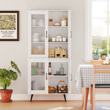 70.5 inch Tall Kitchen Pantry Cabinet Cupboard with 4 Transparent Doors-White