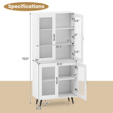 70.5 inch Tall Kitchen Pantry Cabinet Cupboard with 4 Transparent Doors-White