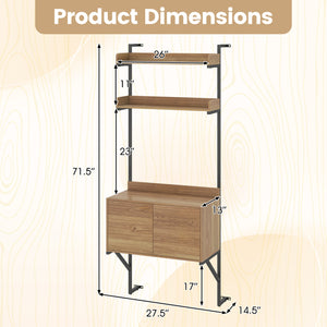 Tall Ladder Shelf with Storage Cabinet Narrow Wall Mounted Ladder Bookcase-Natural