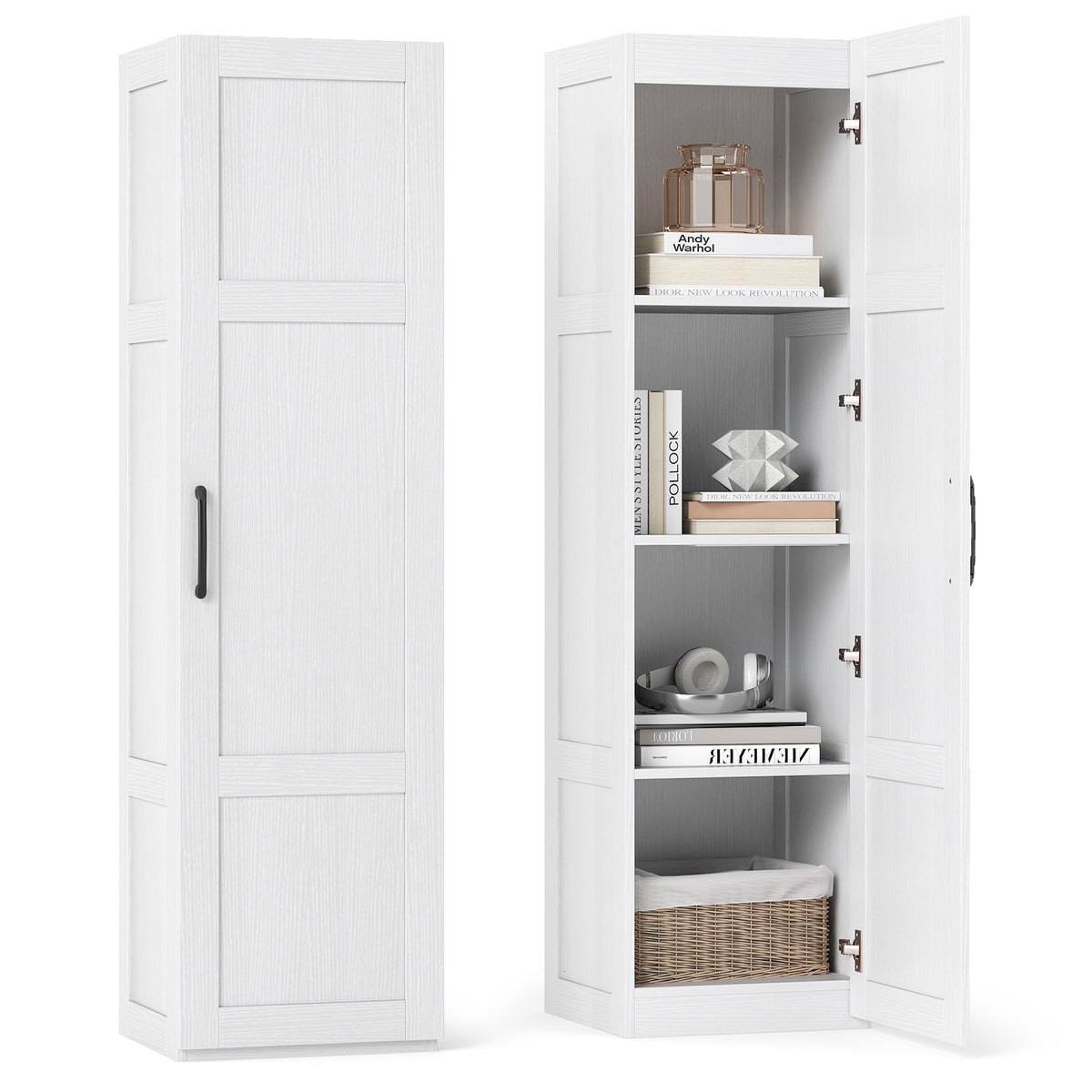 Tall Storage Cabinet with 4 Storage Shelves for Bathroom Living Room-White