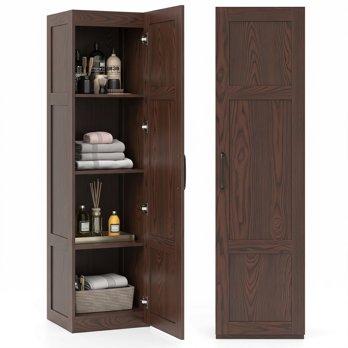 Tall Storage Cabinet with 4 Storage Shelves for Bathroom Living Room-Brown