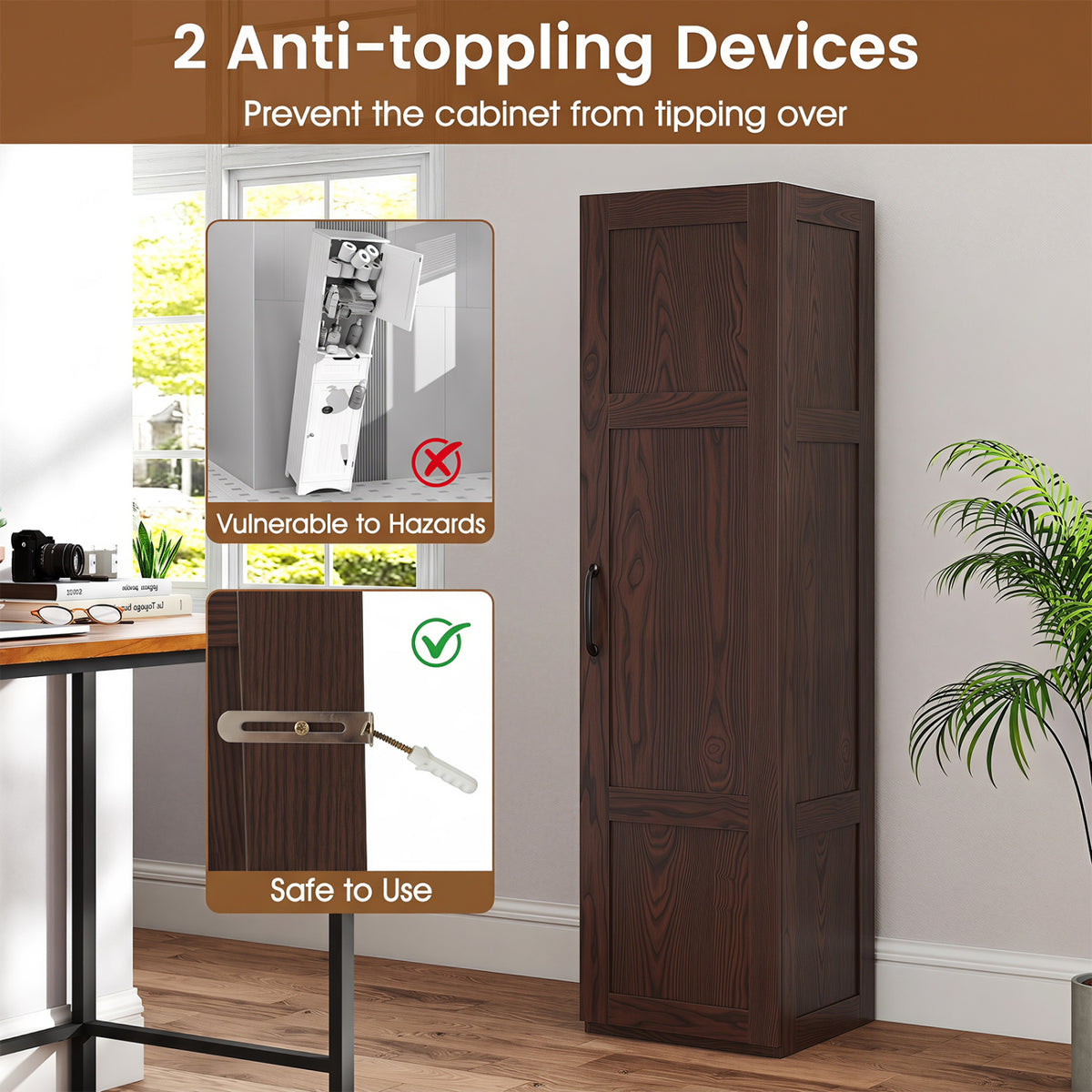 Tall Storage Cabinet with 4 Storage Shelves for Bathroom Living Room-Brown