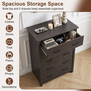 Tall Storage Dresser with 5 Pull-out Drawers for Bedroom Living Room-Gray