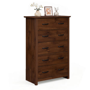 Tall Storage Dresser with 5 Pull-out Drawers for Bedroom Living Room-Walnut