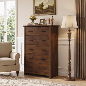 Tall Storage Dresser with 5 Pull-out Drawers for Bedroom Living Room-Walnut