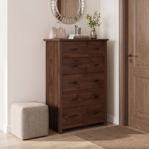 Tall Storage Dresser with 5 Pull-out Drawers for Bedroom Living Room-Walnut