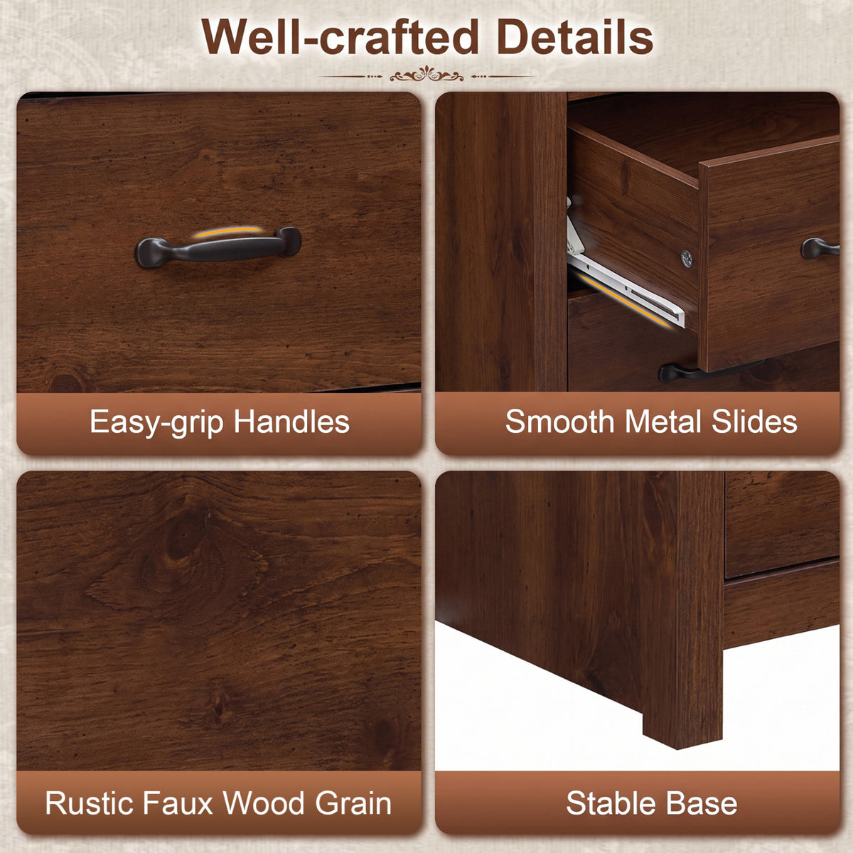 Tall Storage Dresser with 5 Pull-out Drawers for Bedroom Living Room-Walnut