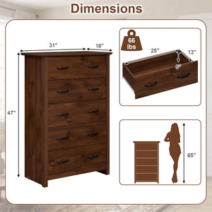 Tall Storage Dresser with 5 Pull-out Drawers for Bedroom Living Room-Walnut