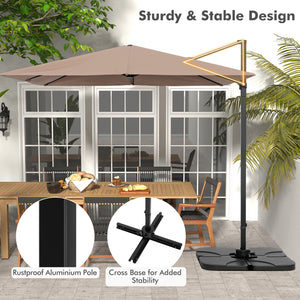 9.5 Feet Square Patio Cantilever Umbrella with 360 ° Rotation-Coffee
