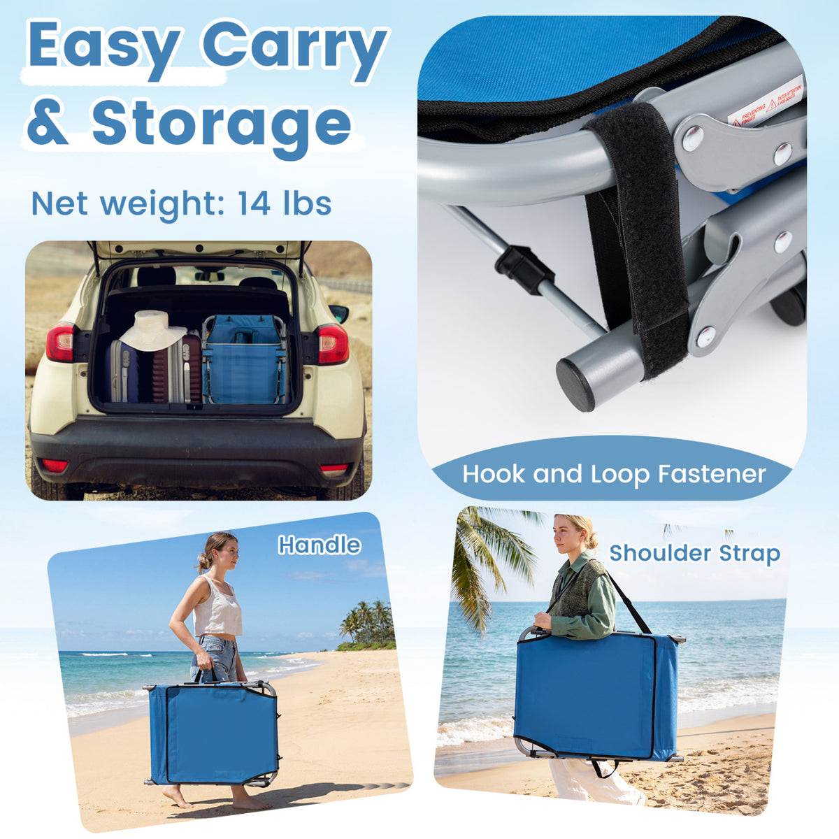 Tanning Chair with Face Arm Holes Portable Sunbathing Chair-Blue