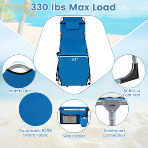 Tanning Chair with Face Arm Holes Portable Sunbathing Chair-Blue