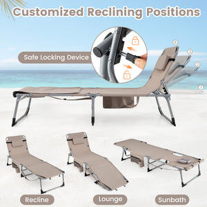 Tanning Chair with Face Arm Holes Portable Sunbathing Chair-Beige