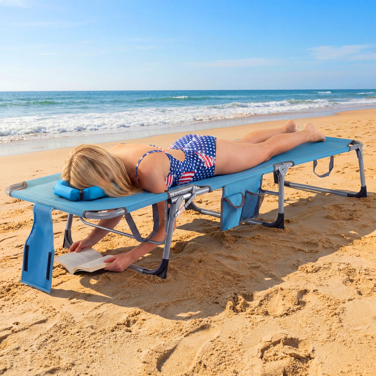 Tanning Chair with Face Arm Holes Folding Chair-Navy