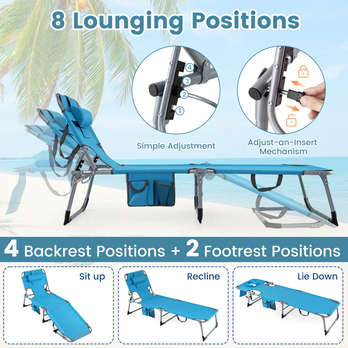 Tanning Chair with Face Arm Holes Folding Chair-Navy