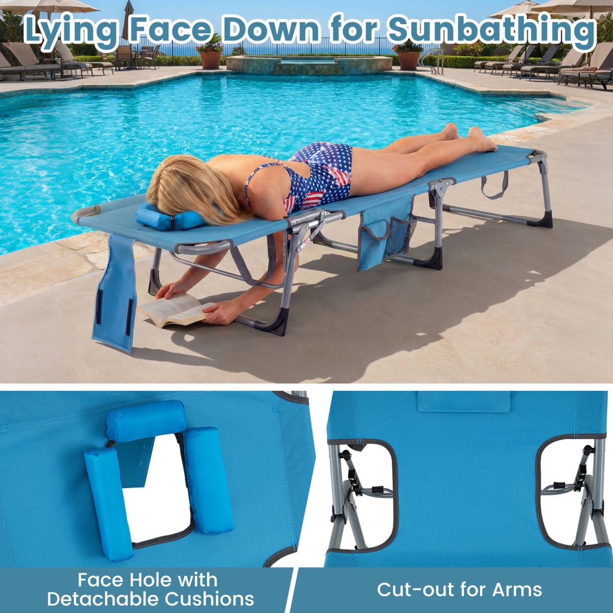 Tanning Chair with Face Arm Holes Folding Chair-Navy