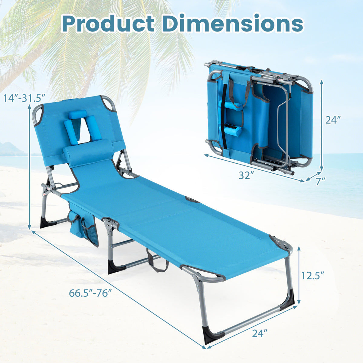 Tanning Chair with Face Arm Holes Folding Chair-Navy