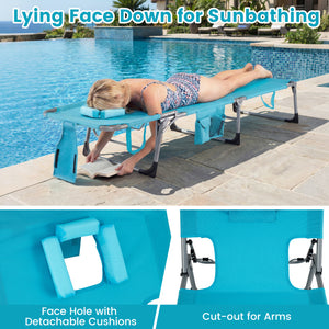 Tanning Chair with Face Arm Holes Folding Chair-Turquoise