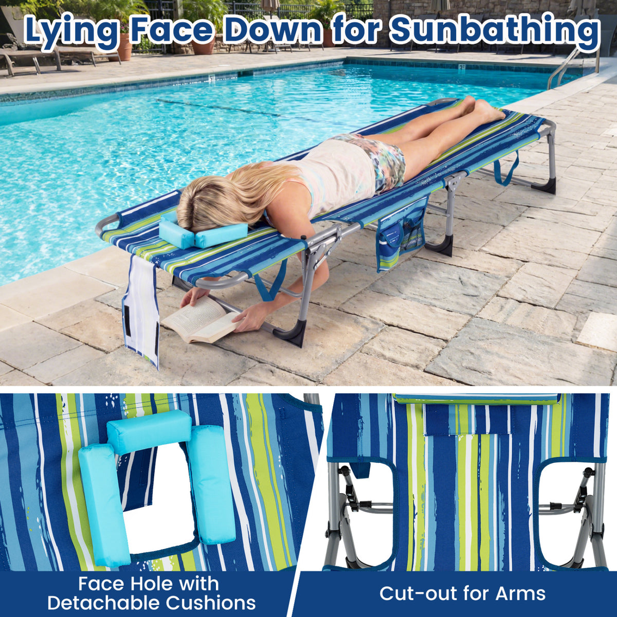 Tanning Chair with Face Arm Holes Folding Chair-Multicolor