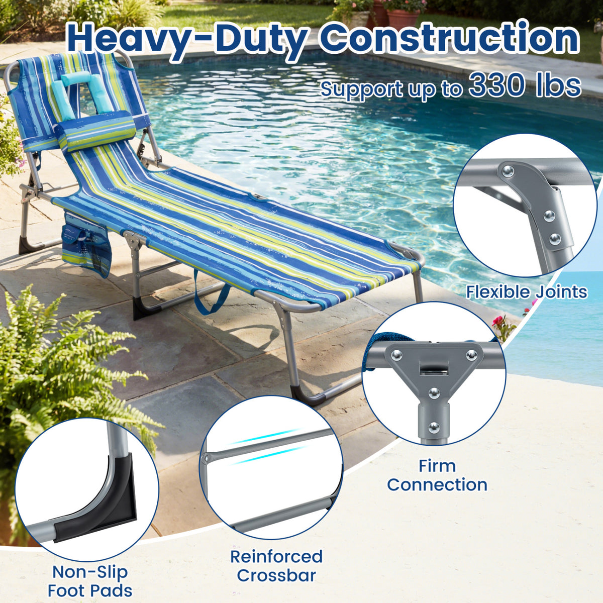 Tanning Chair with Face Arm Holes Folding Chair-Multicolor