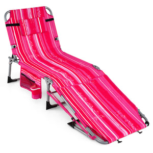 Tanning Chair with Face Arm Holes Portable Sunbathing Chair-Pink Strip