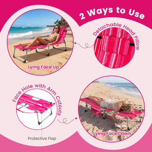 Tanning Chair with Face Arm Holes Portable Sunbathing Chair-Pink Strip