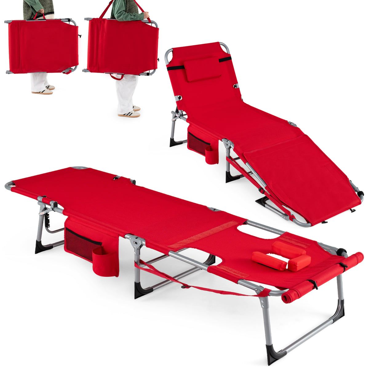 Tanning Chair with Face Arm Holes Portable Sunbathing Chair-Red