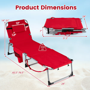 Tanning Chair with Face Arm Holes Portable Sunbathing Chair-Red