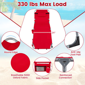 Tanning Chair with Face Arm Holes Portable Sunbathing Chair-Red