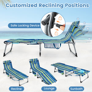 Tanning Chair with Face Arm Holes Portable Sunbathing Chair-Blue & Green
