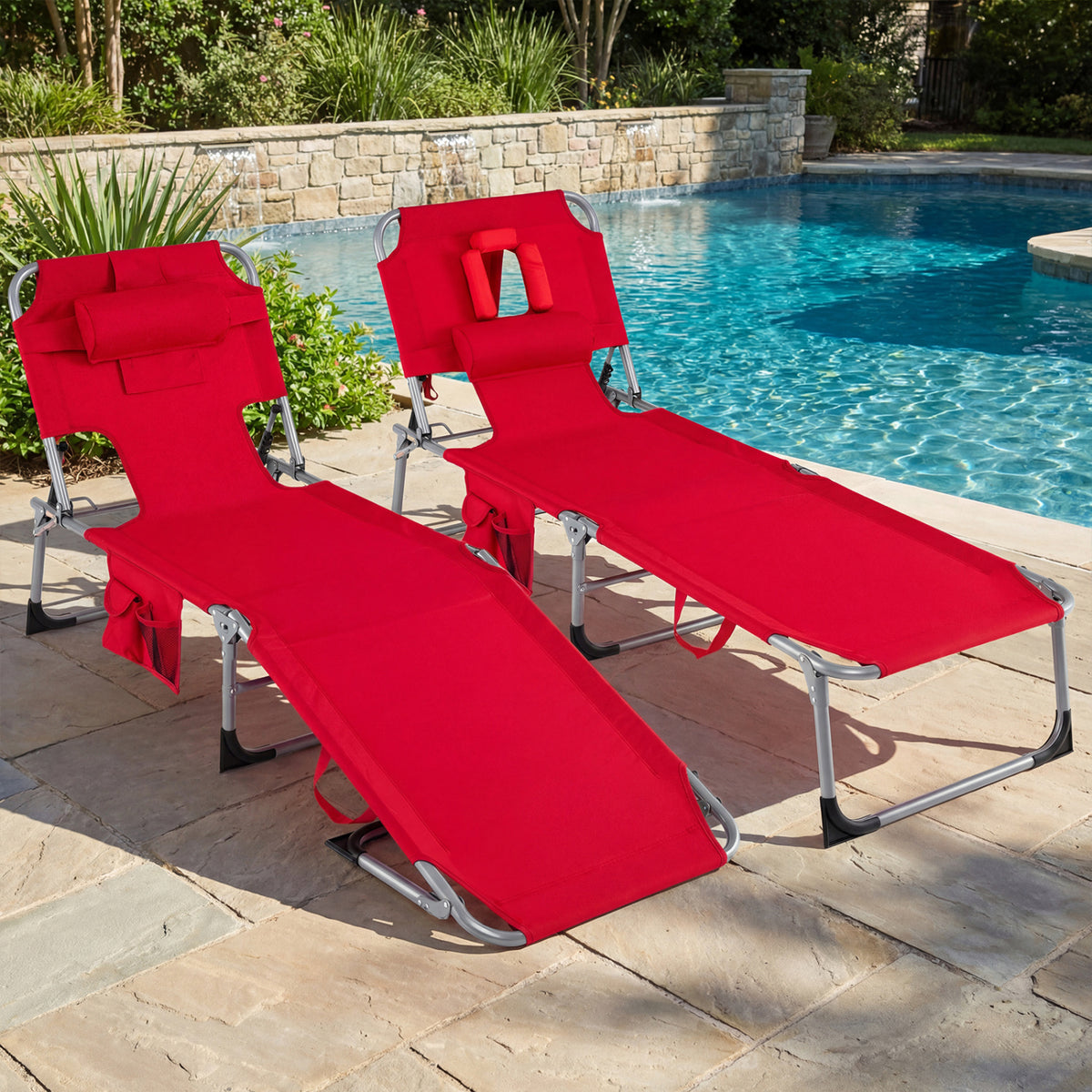 Tanning Chair with Face Arm Holes Folding Chair-Red