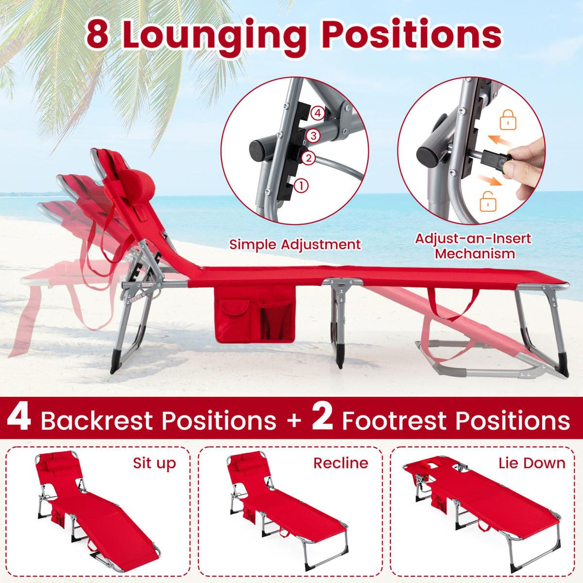 Tanning Chair with Face Arm Holes Folding Chair-Red