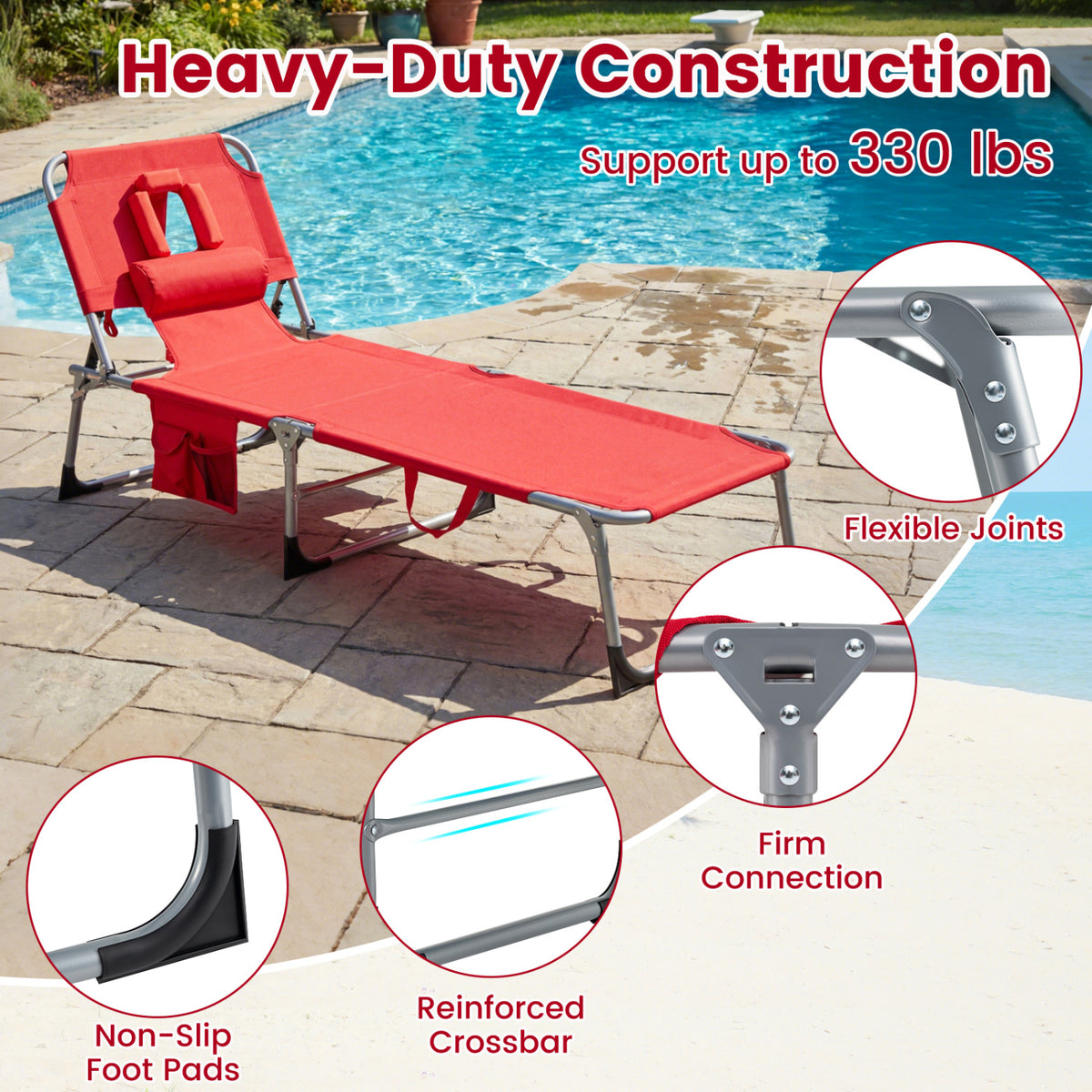 Tanning Chair with Face Arm Holes Folding Chair-Red