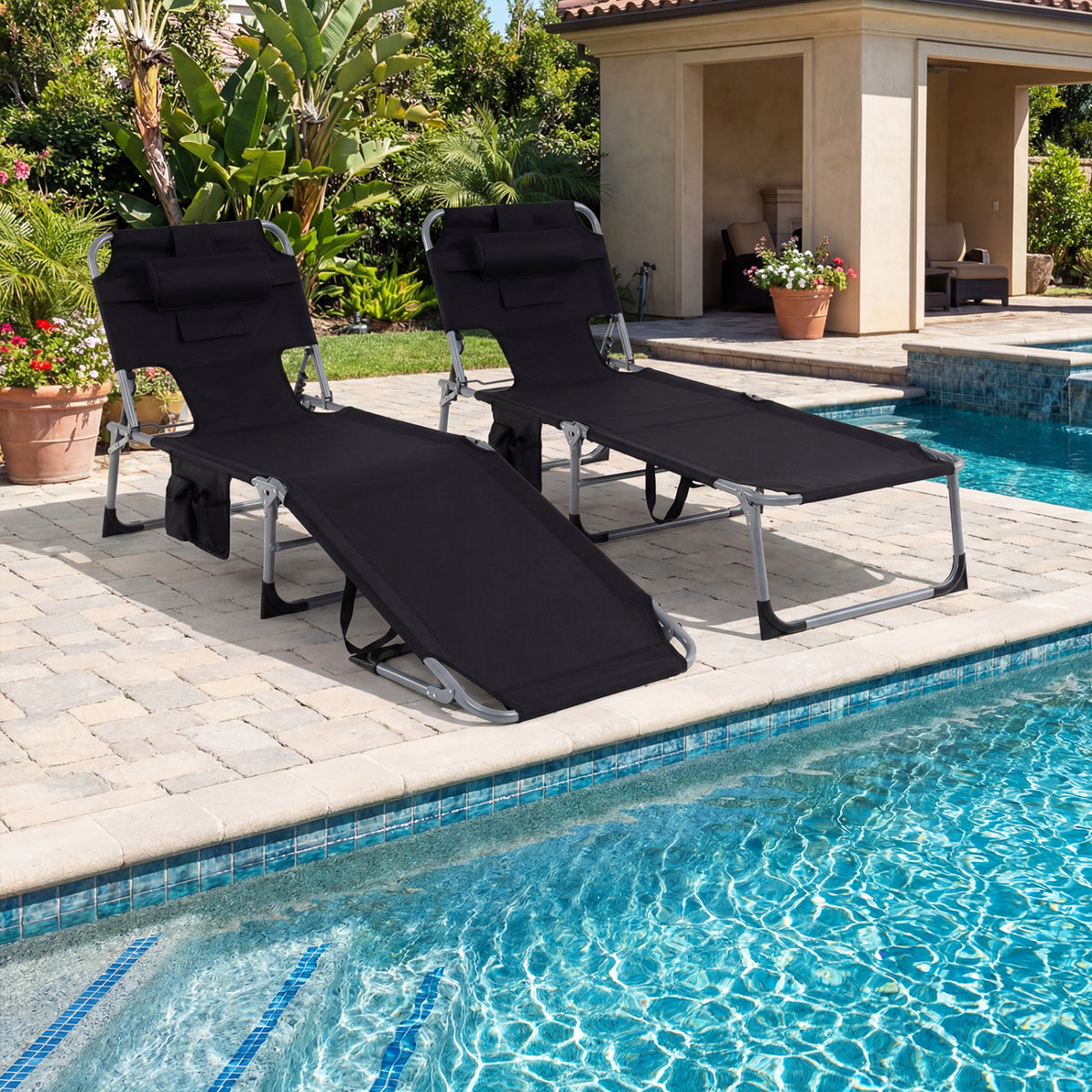 Tanning Chair with Face Arm Holes Folding Chair-Black