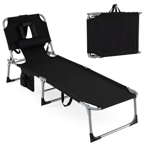 Tanning Chair with Face Arm Holes Folding Chair-Black
