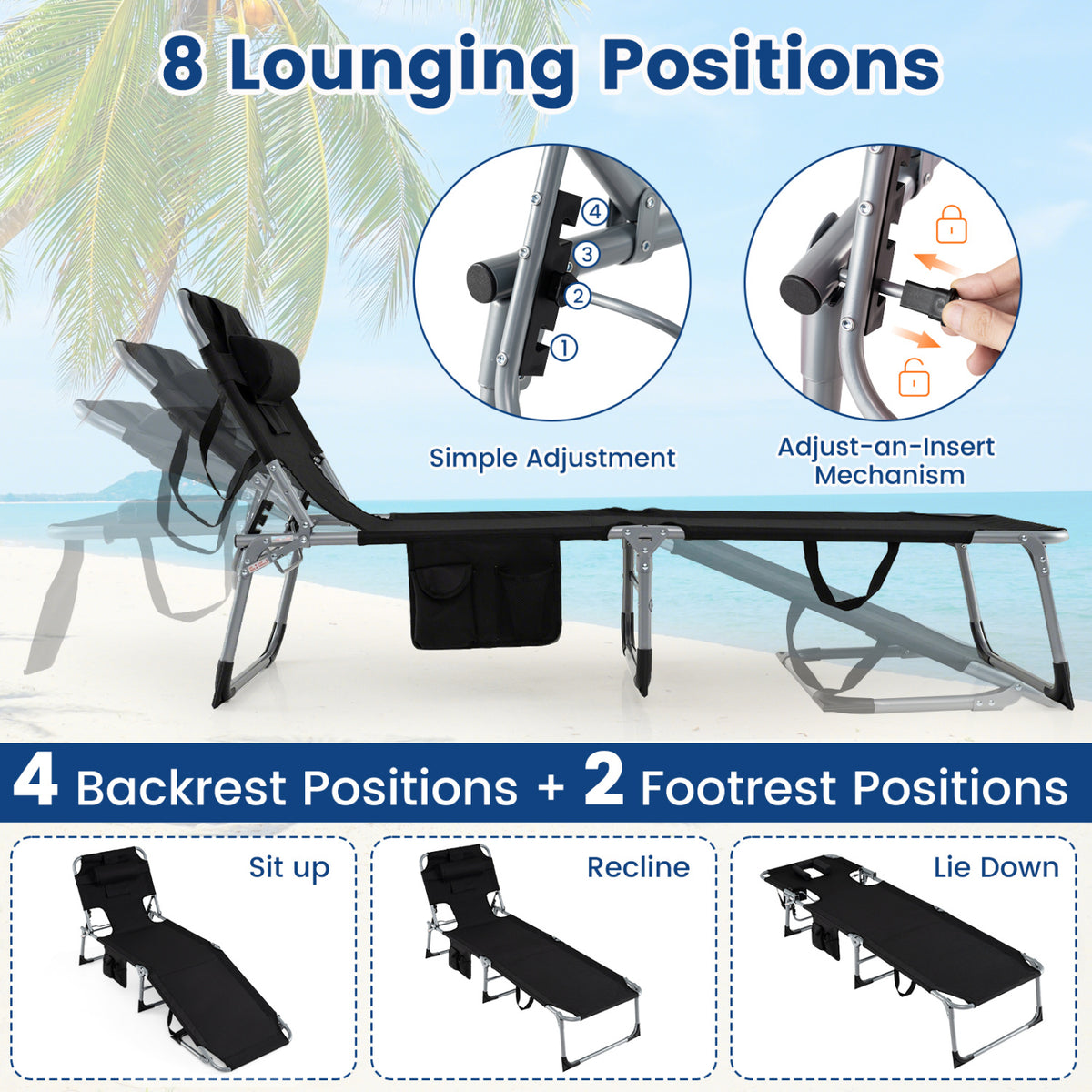 Tanning Chair with Face Arm Holes Folding Chair-Black