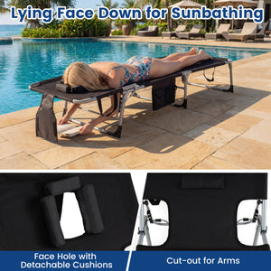 Tanning Chair with Face Arm Holes Folding Chair-Black