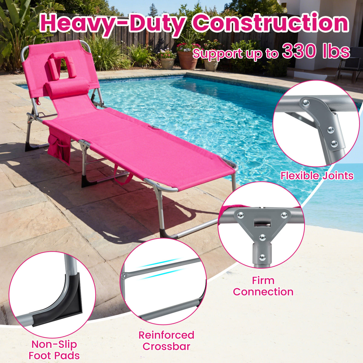 Tanning Chair with Face Arm Holes Folding Chair-Pink