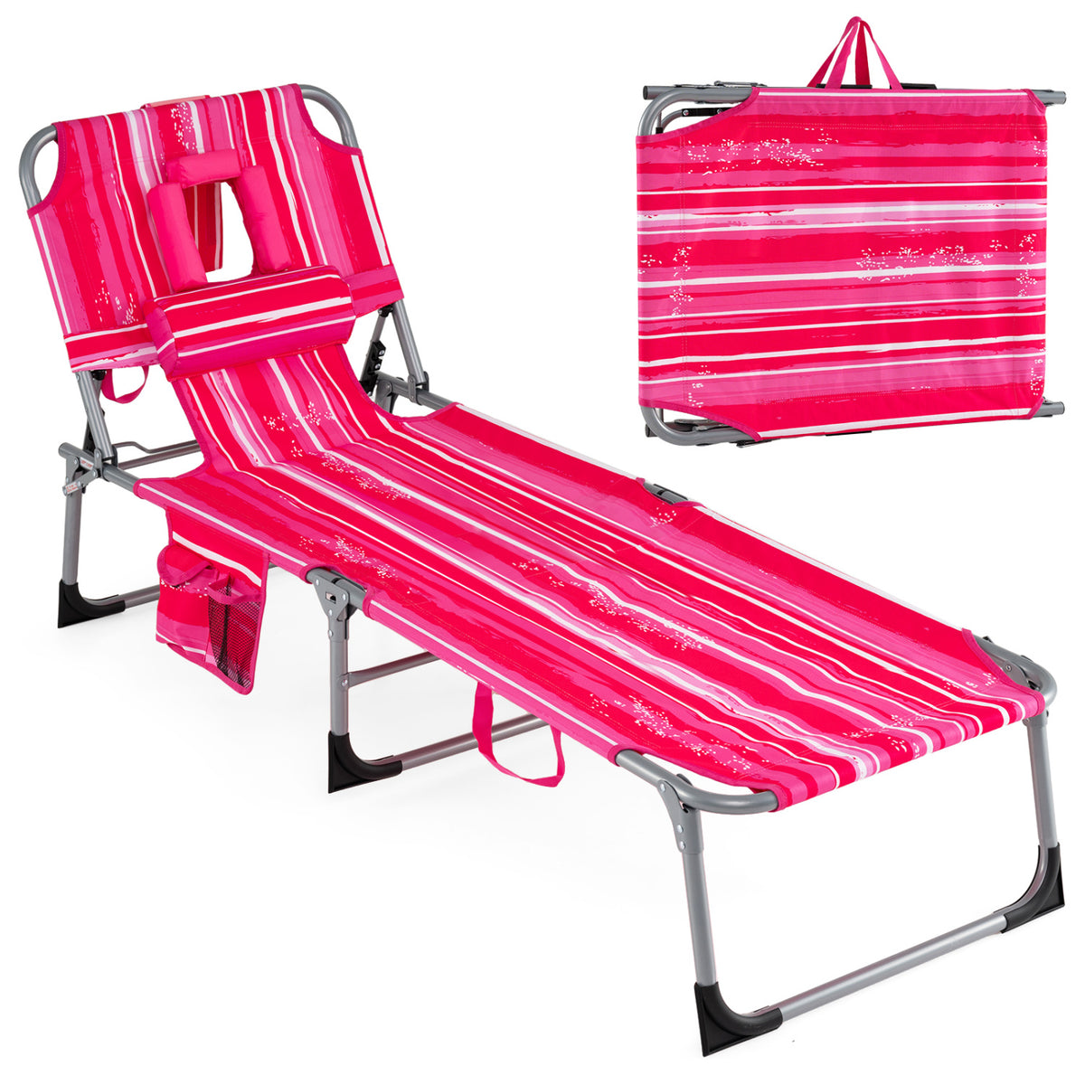Tanning Chair with Face Arm Holes Folding Chair-Pink Stripe