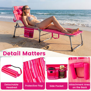Tanning Chair with Face Arm Holes Folding Chair-Pink Stripe
