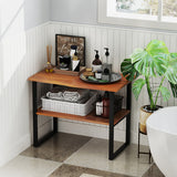 2-Tier Teak Wood End Table Sofa Side for Living Room Hallway Laundry