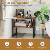 2-Tier Teak Wood End Table Sofa Side for Living Room Hallway Laundry