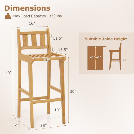 30 Inch Teak Wood Bar Chair with Footrest and Backrest for Deck Poolside Garden