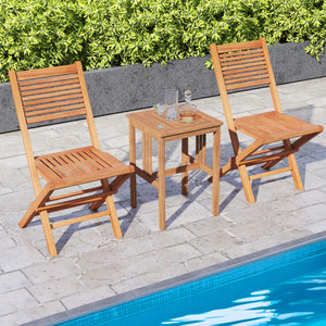 Teak Wood Folding Patio Chairs Set of 2 with Slatted Seat & Portable Design for Deck