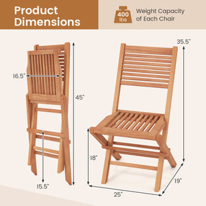 Teak Wood Folding Patio Chairs Set of 2 with Slatted Seat & Portable Design for Deck